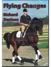 A cover DVD named 'Flying Changes with Richard Davison' featuring a photo of a rider on a brown horse in motion.